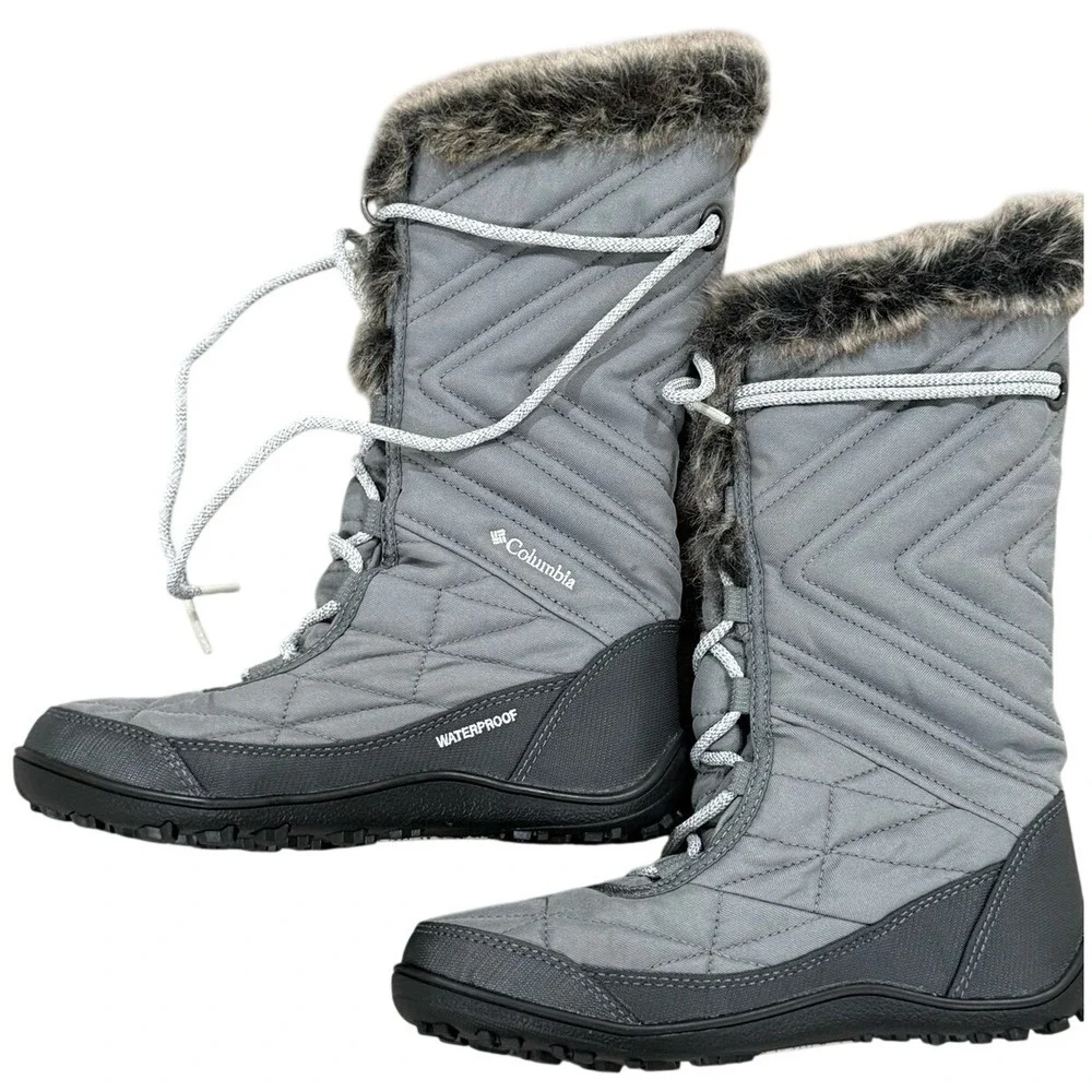 Columbia Omni-Grip Winter Boots Gray Fur Trim Womens‎ Size 5